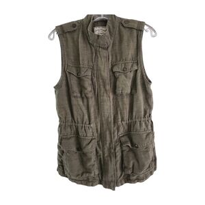 Military Vest Size S Green Utility Linen Blend Grunge Safari Lucky Brand